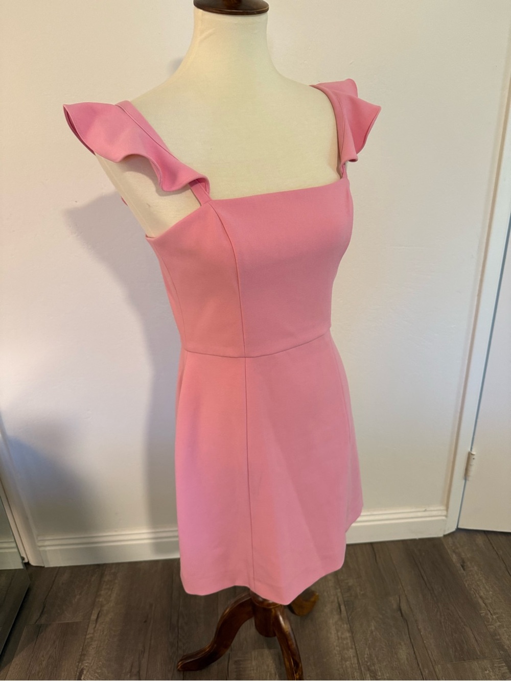 French Connection Pink Square-Neck Mini Dress with Ruffle Straps